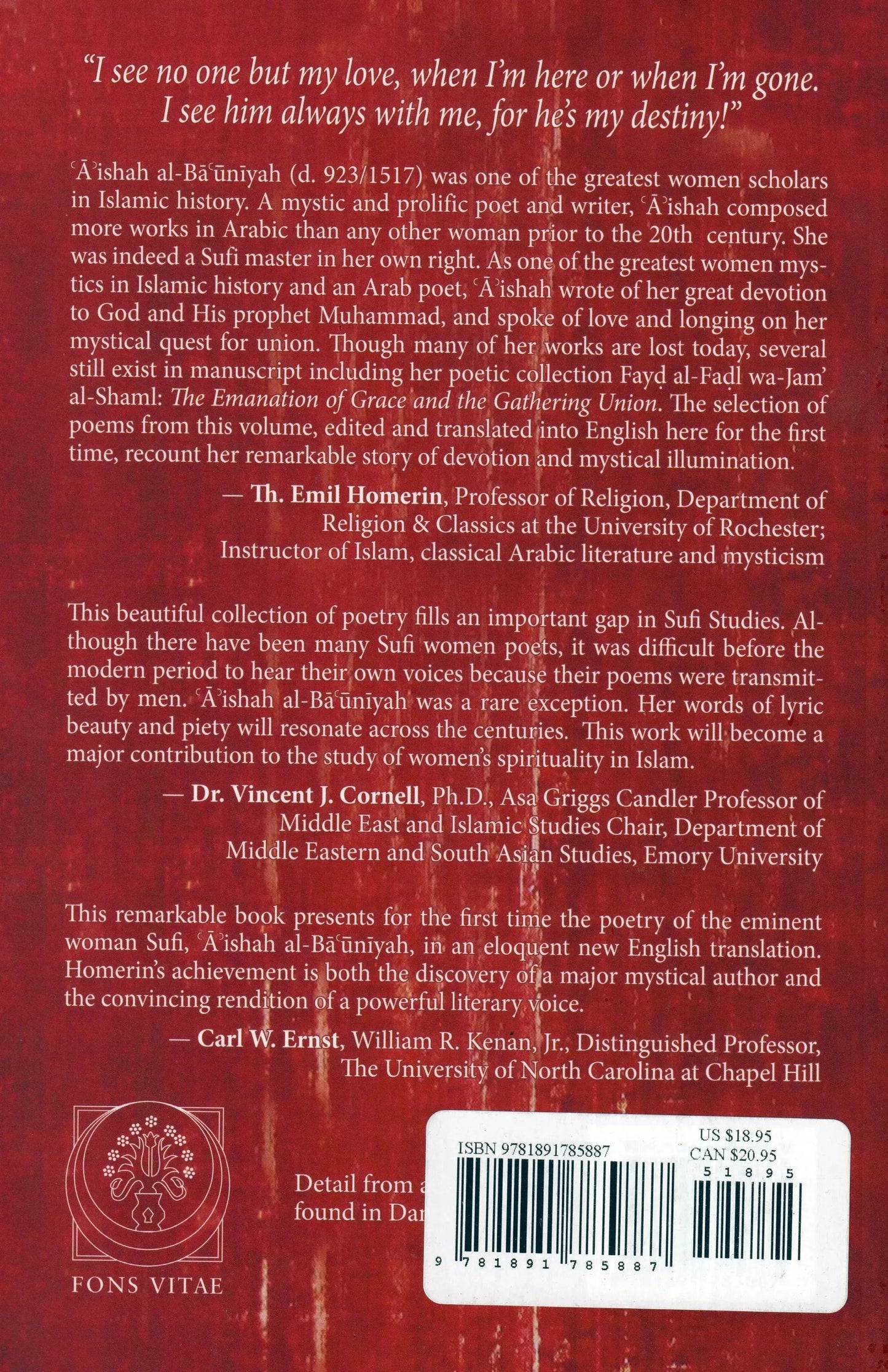 Emanations of Grace: Mystical Poems by 'A'ishah al-Ba'uniyah (d. 923/1517) Fons Vitae