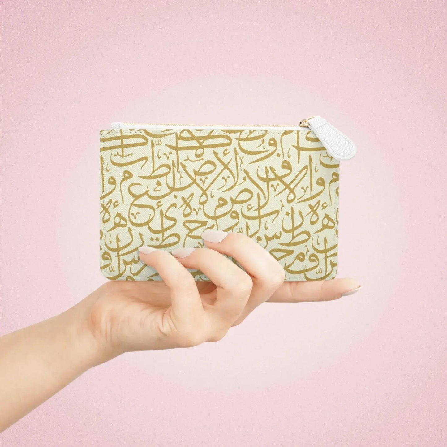 Beige and Gold Arabic Letters Mini Clutch Bag book cover