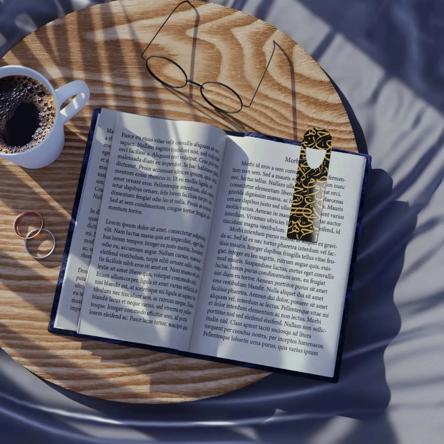 Black and Gold Arabic Letters Bookmark - Stylish Metal Page Holder book cover