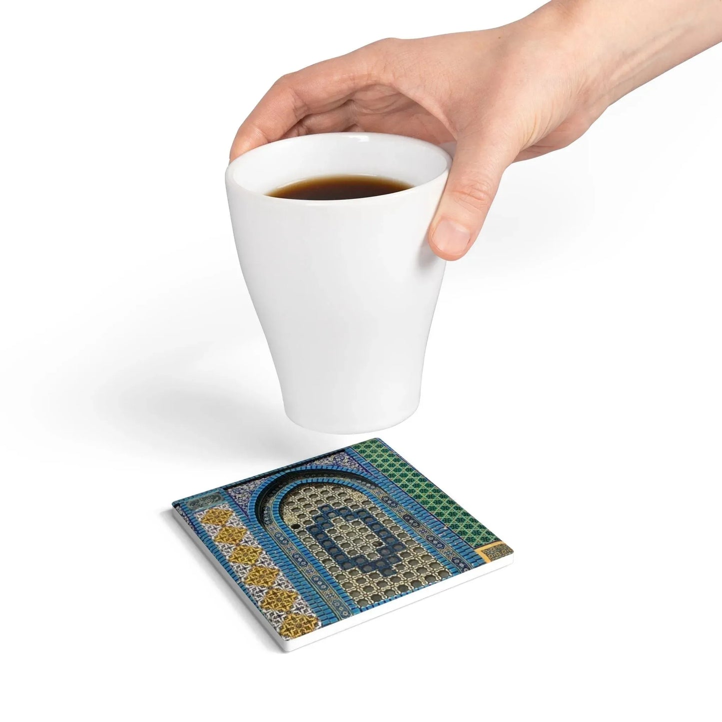 Masjid Al-Aqsa Pattern Ceramic Coaster, Stylish Drinkware, Home Decor, Gift for Housewarming, Coffee Table Accessory book cover