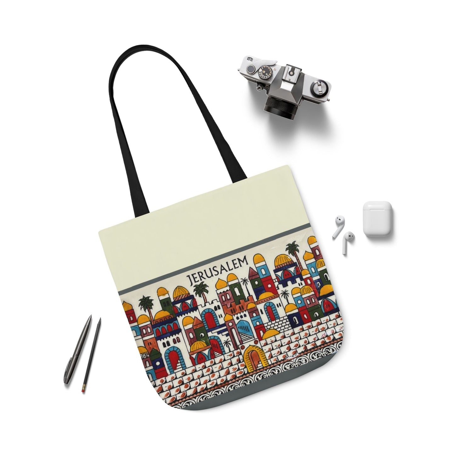 Jerusalem City Tote Bag, 3-Color Straps