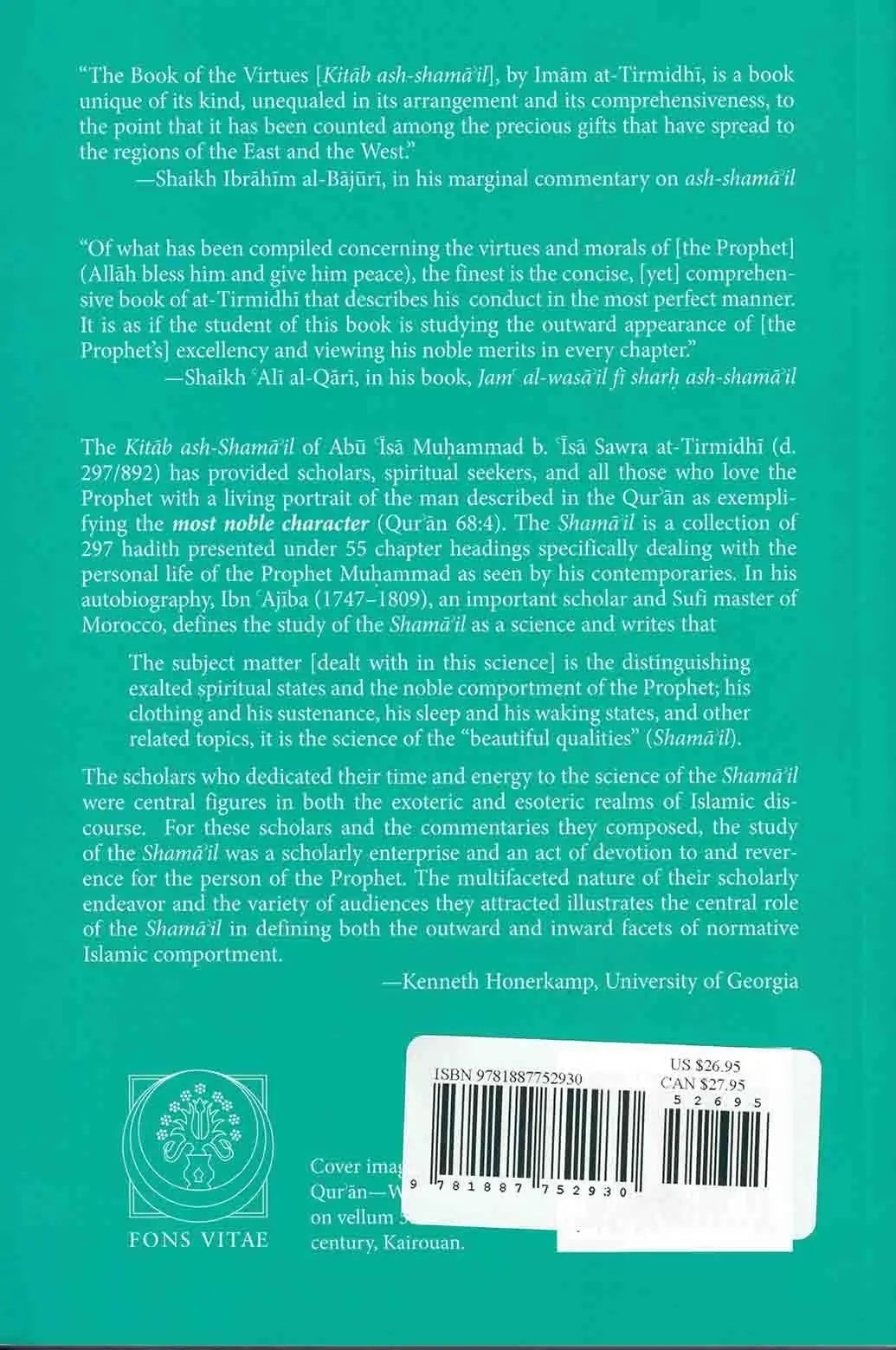 A Portrait of the Prophet: As Seen by His Contemporaries (Ash-Shama’il al-Muhammadiyya) Fons Vitae