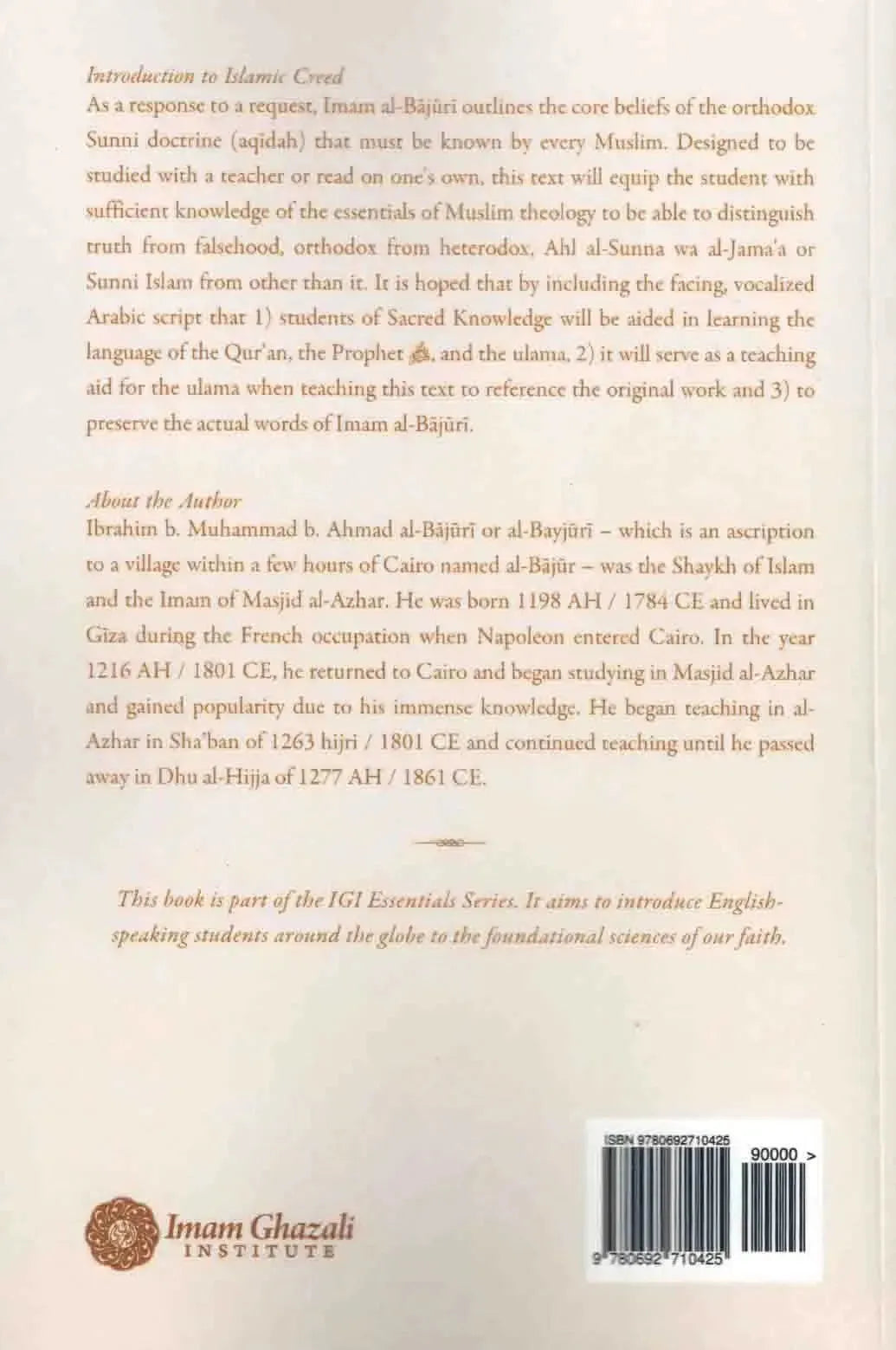 Introduction To Islamic Creed (Risalat Fi 'Ilm Al-Tawhid) by Ibrahim al-Bajuri book cover