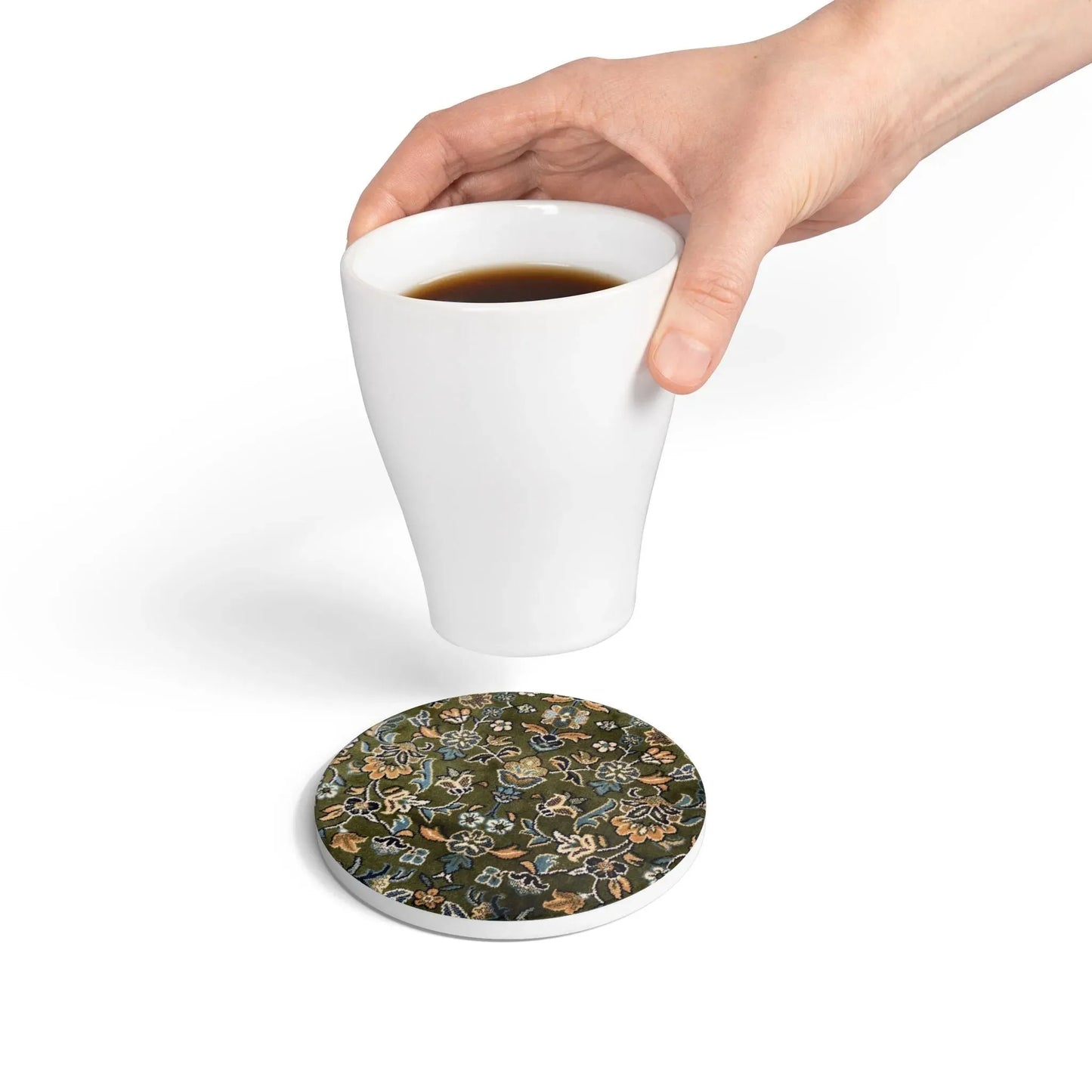 Rawdah  Pattern Ceramic Coaster, Stylish Drinkware, Home Decor, Gift for Housewarming, Coffee Table Accessory