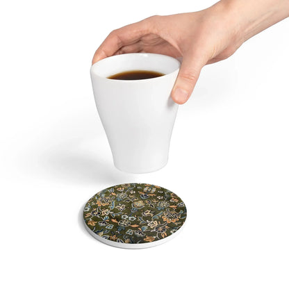 Rawdah  Pattern Ceramic Coaster, Stylish Drinkware, Home Decor, Gift for Housewarming, Coffee Table Accessory