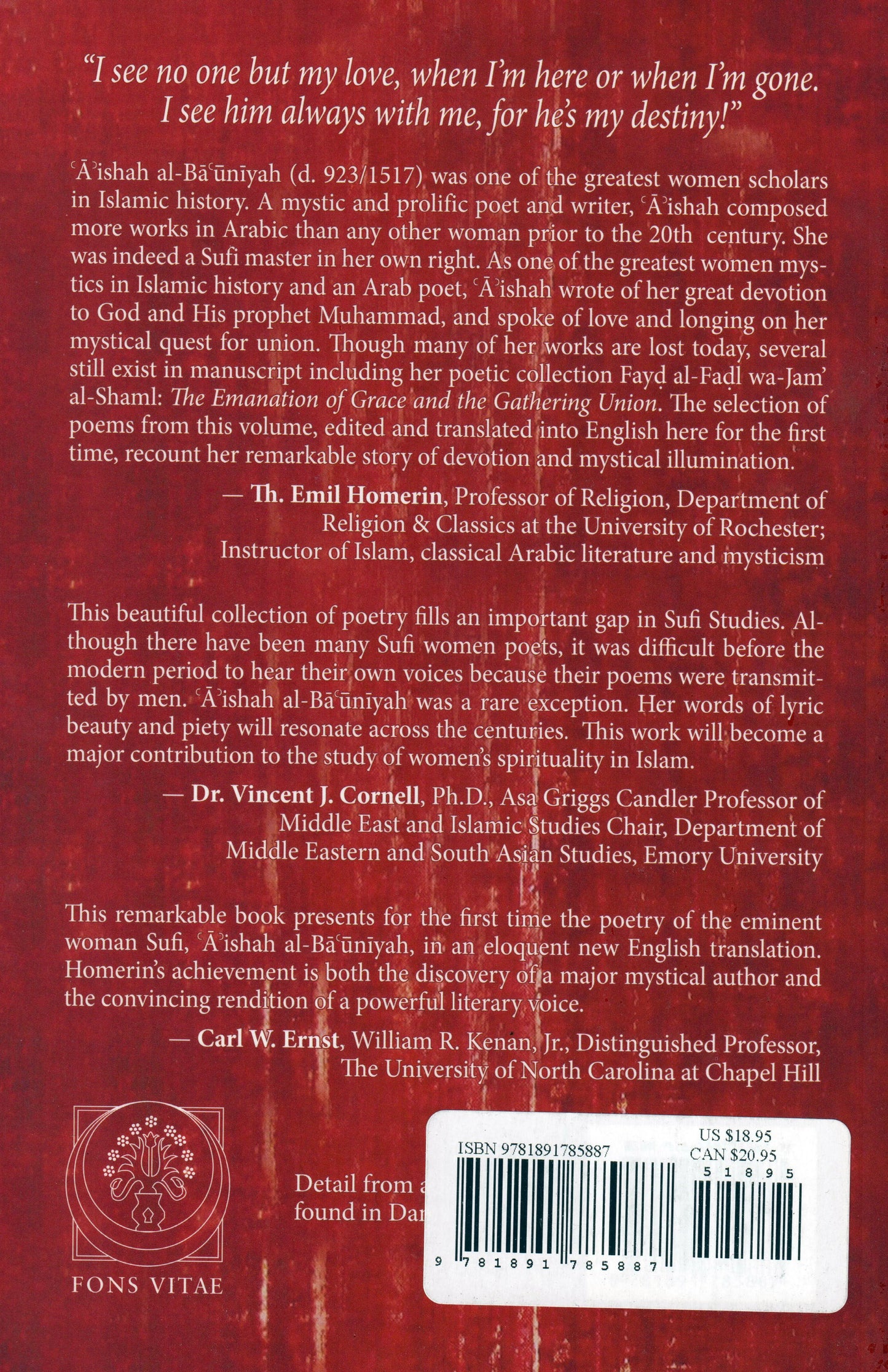 Emanations of Grace: Mystical Poems by 'A'ishah al-Ba'uniyah (d. 923/1517) Fons Vitae