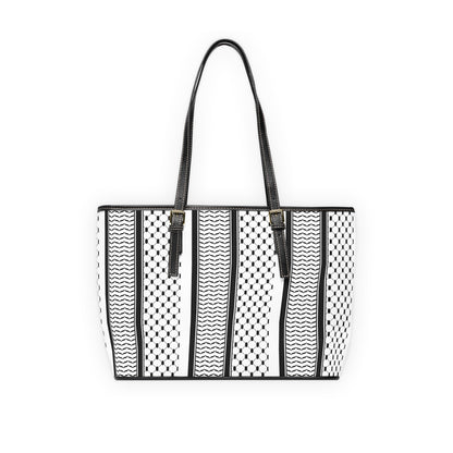Black and White Kufie Pattern Leather Shoulder Bag