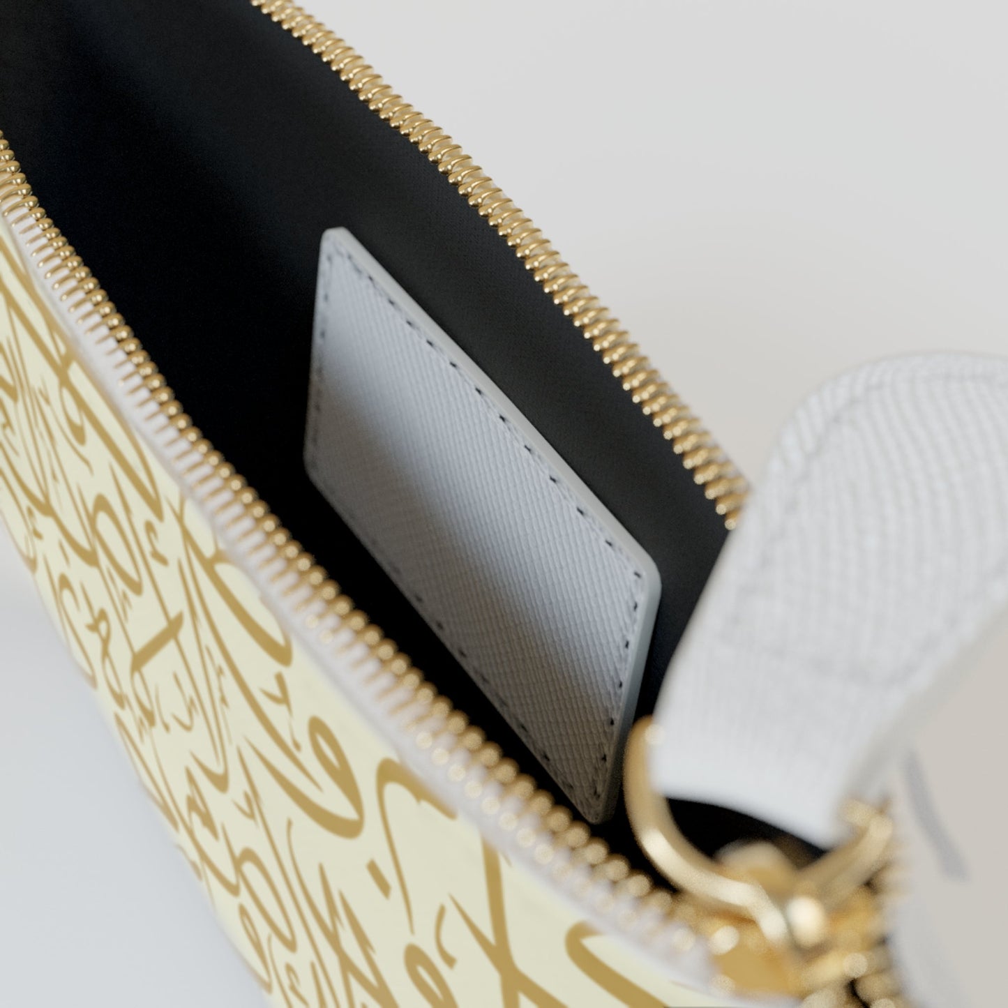 Beige and Gold Arabic Letters Mini Clutch Bag