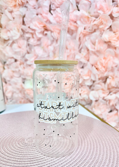 16oz start with bismillah coffee glass
