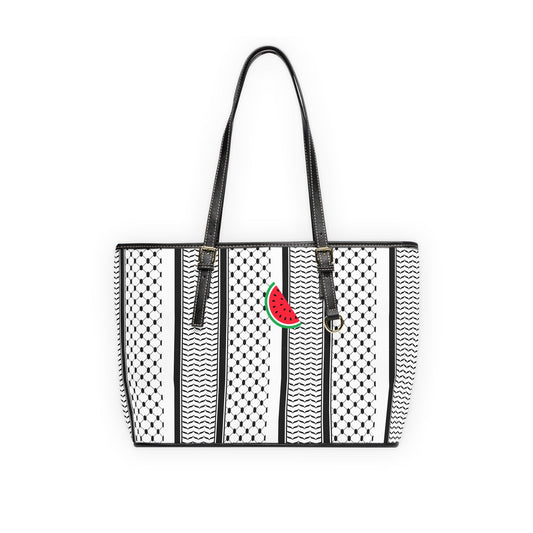 Black and White Kufie Pattern Leather Shoulder Bag