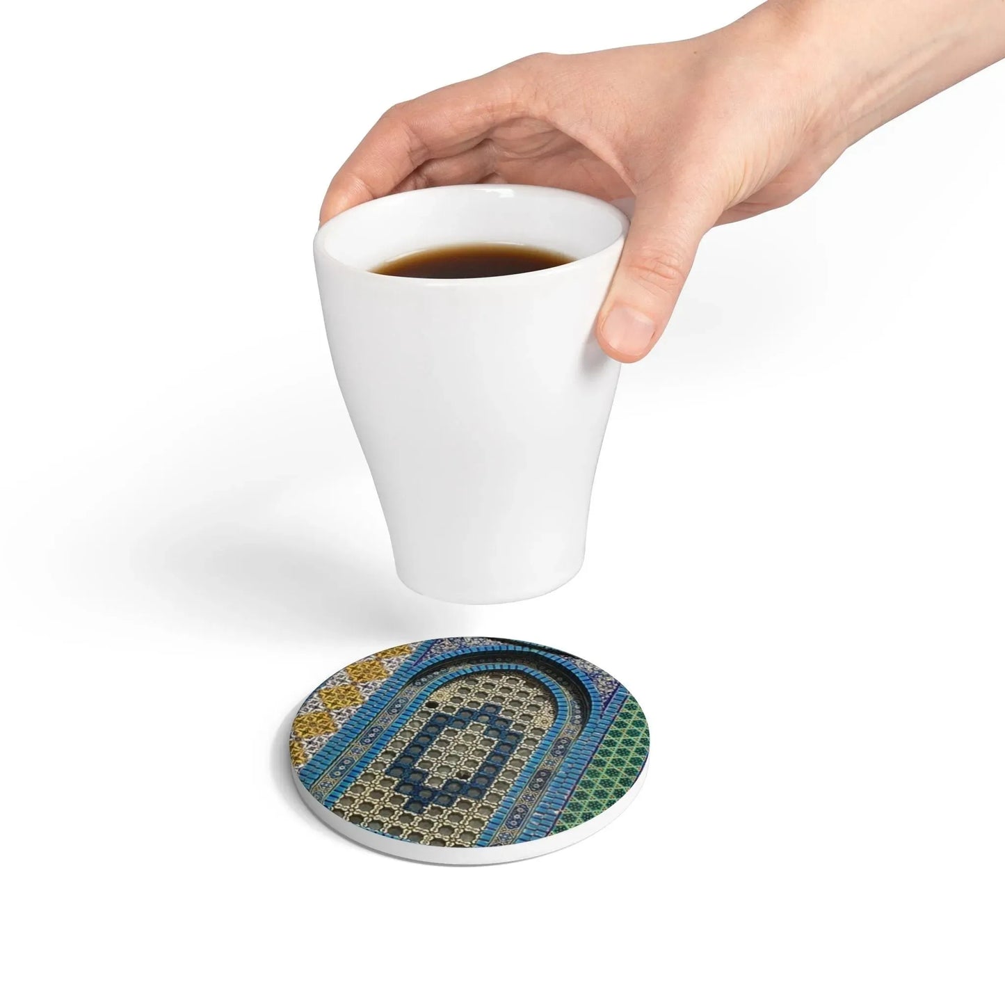 Masjid Al-Aqsa Pattern Ceramic Coaster, Stylish Drinkware, Home Decor, Gift for Housewarming, Coffee Table Accessory book cover