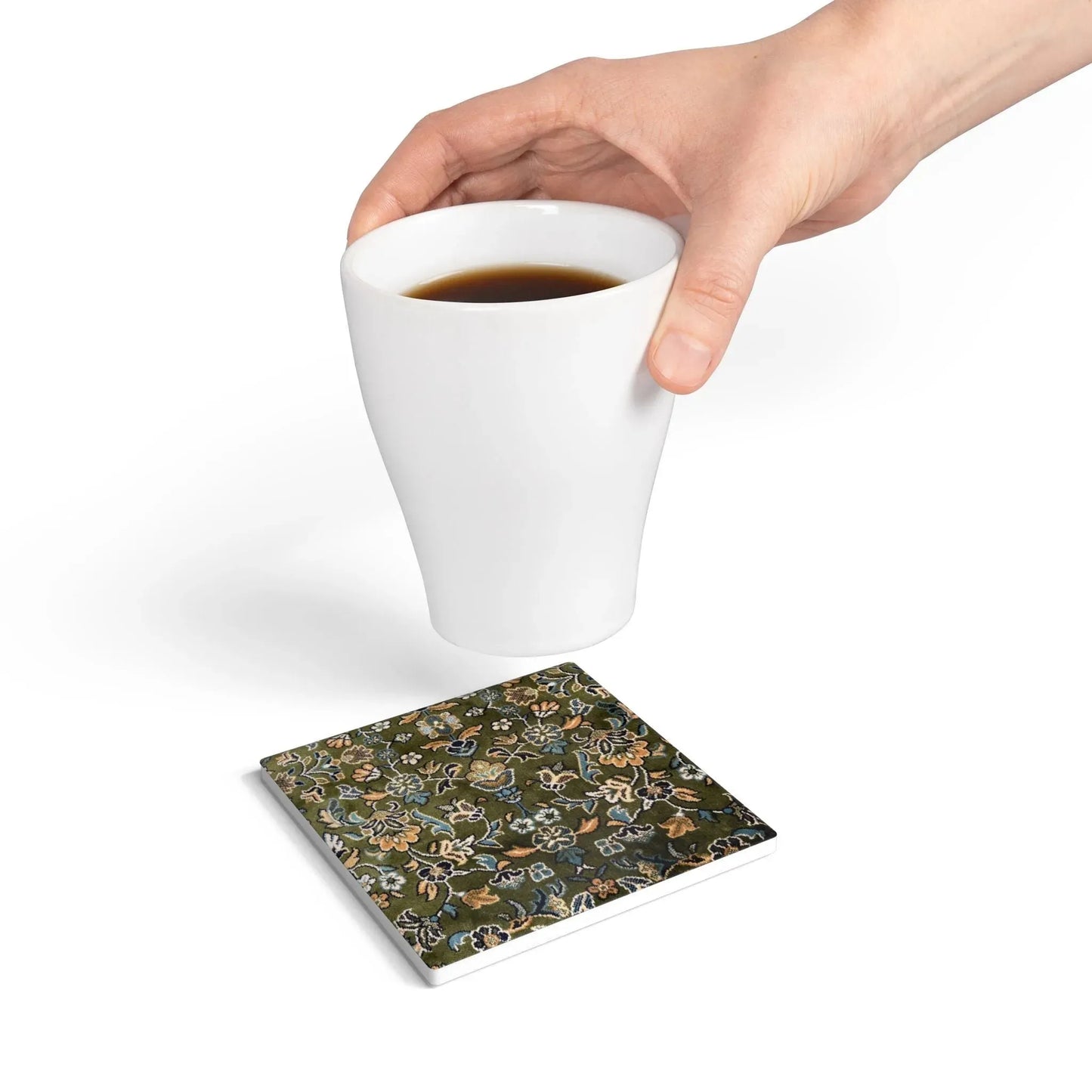Rawdah  Pattern Ceramic Coaster, Stylish Drinkware, Home Decor, Gift for Housewarming, Coffee Table Accessory