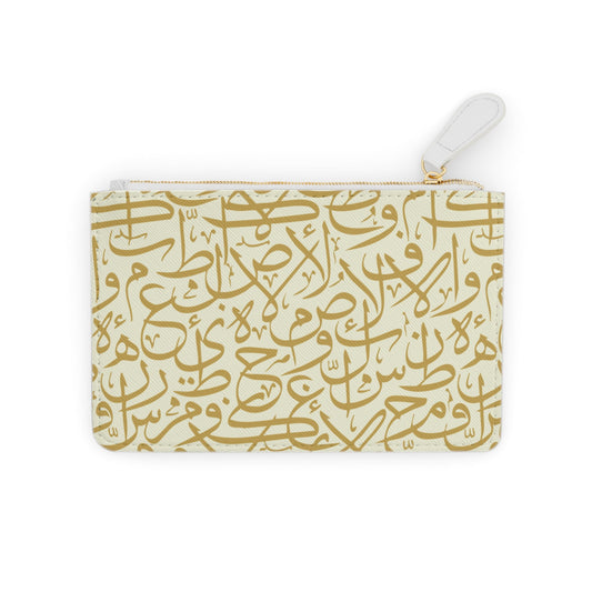 Beige and Gold Arabic Letters Mini Clutch Bag