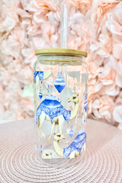 16oz blue camel coffee glass