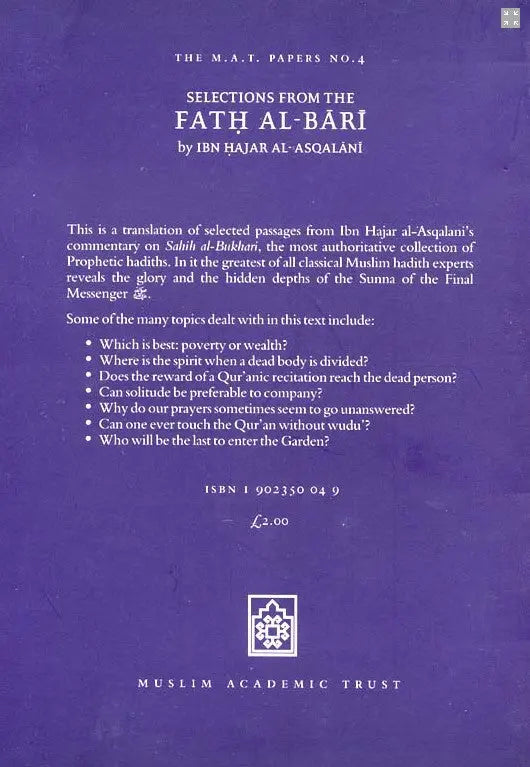 Selections From The Fath Al-Bari: Ibn Hajar al-Asqalani /Bukhari