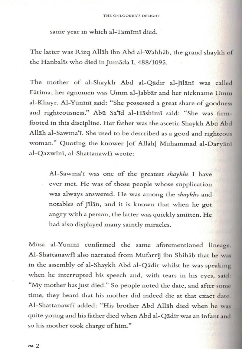 The Onlooker's Delight: Ghibta al-Nazir Fi Tarjuma Al-Shaykh Abd al-Qadir