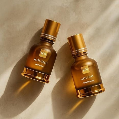 Luxury Alcohol-Free Attar Set for Salah & Daily Use – Rosa Andalusia & Sicilian Oud | Long-Lasting Islamic Fragrance Oils | Made in Italy | Pack of 2 (20ml Each)