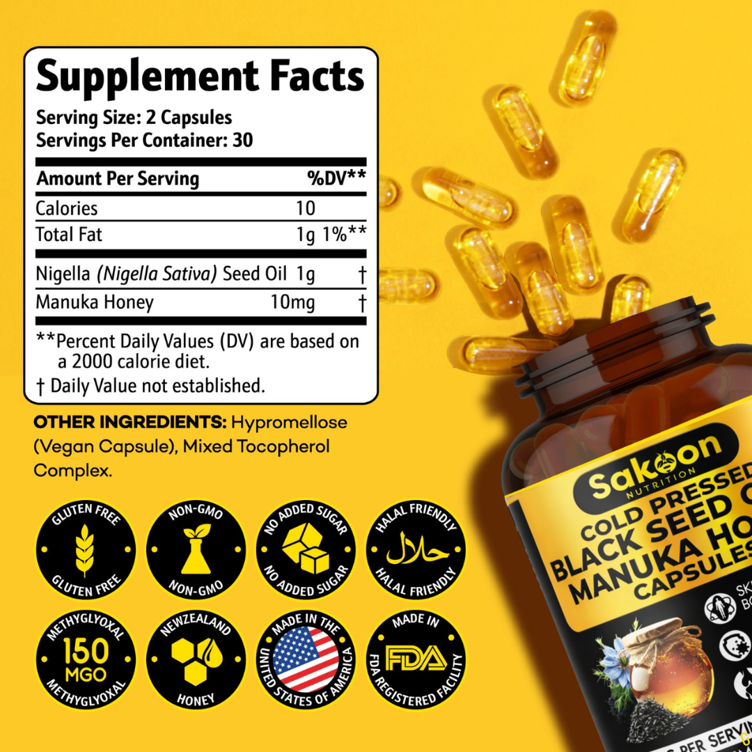 Black Seed Oil & Manuka Honey Capsules | Halal Immune Support